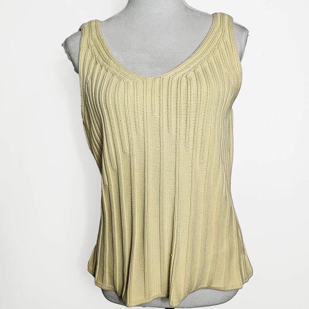 Vintage Dana B and Karen Women's Light Yellow Ribbed Cotton Tank Top Size Large